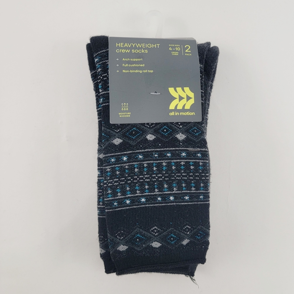 *3/$25 NIP all in motion Heavyweight Cushioned Fair Isle Crew Socks Teal Gray